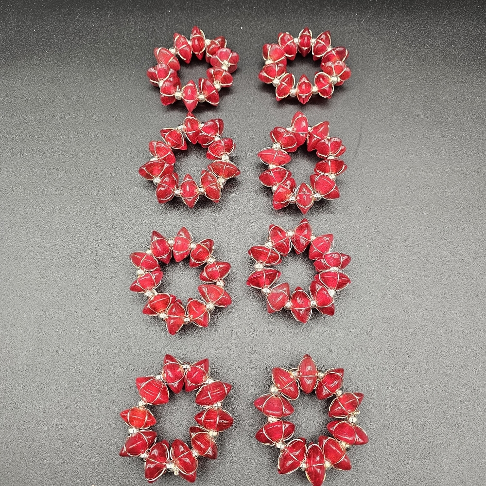 Vintage amber sea glass wire wrapped napkin rings set of 8